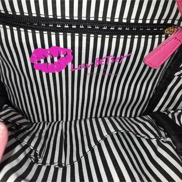 Betsy Johnson Pink Trim Leopard Print Backpack Purse Bag 11x9 4 Pockets Feminine - Picture 2 of 6